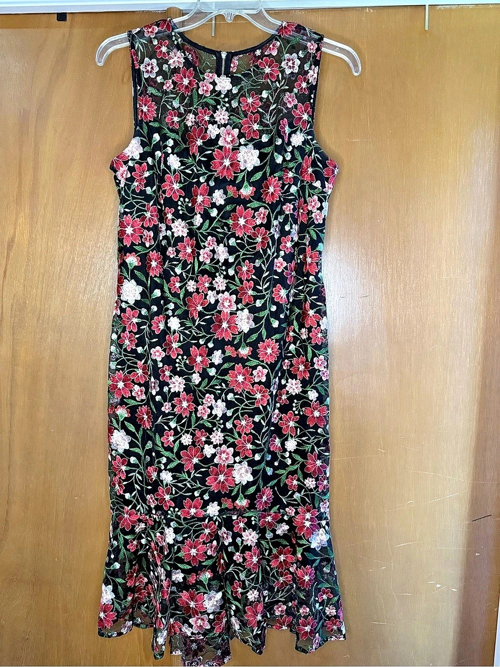 Calvin Klein Floral Embroidered Mesh Dress Black